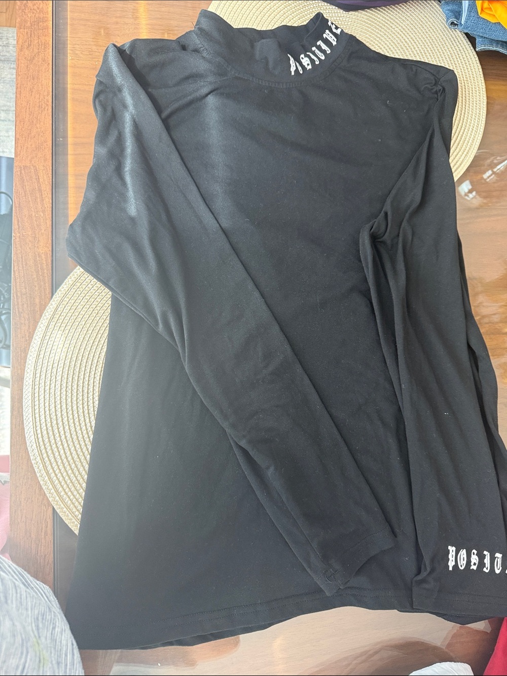 NFINITY Black Mock Neck Top with White Graphic Trim